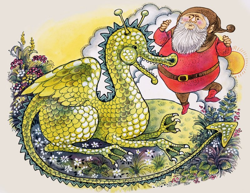 Drache mit dickem bärtigem Mann von English School