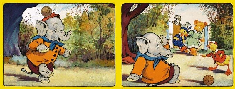 Elefant wird von einem Ball getroffen von English School