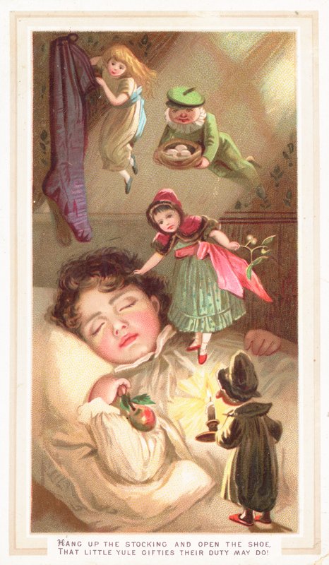 Elfen liefern Weihnachtsgeschenke, Weihnachtskarte von English School