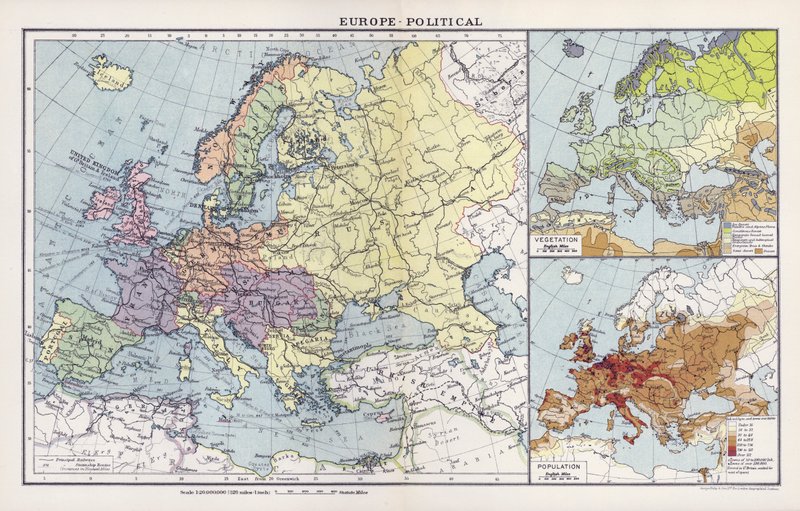 Europa, politisch (Farblithographie) von English School