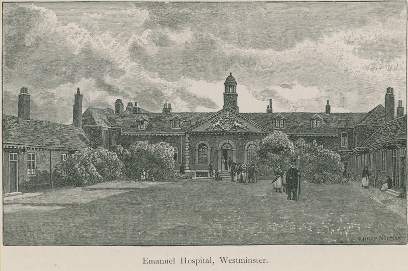 Gesamtansicht des Emanuel Hospital von English School
