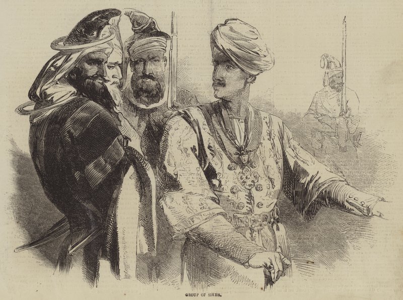 Gruppe von Sikhs (Stich) von English School