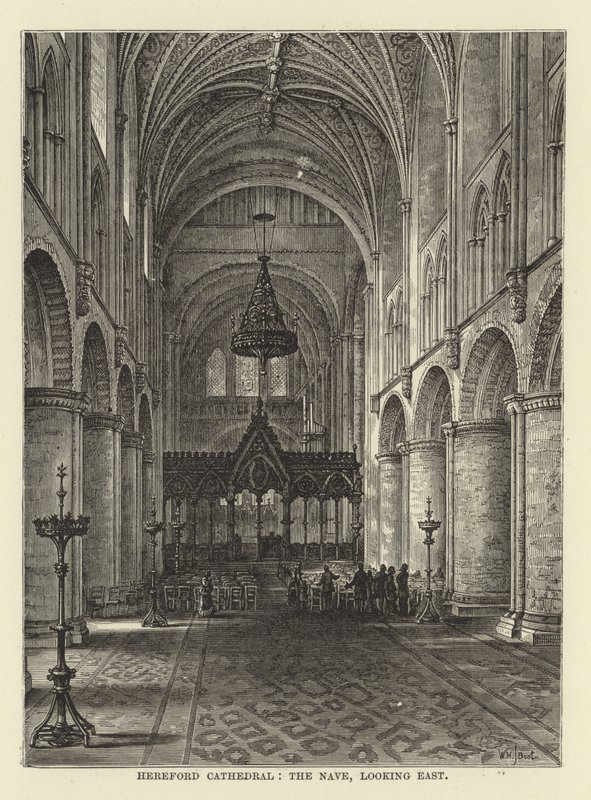 Hereford Kathedrale, das Kirchenschiff, Blick nach Osten von English School