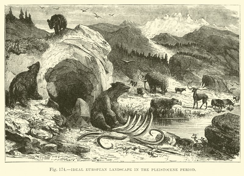 Ideale europäische Landschaft in der Pleistozän-Periode von English School