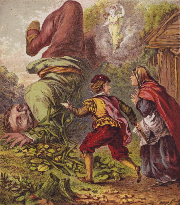 Jack und die Bohnenranke (Farblithografie) von English School