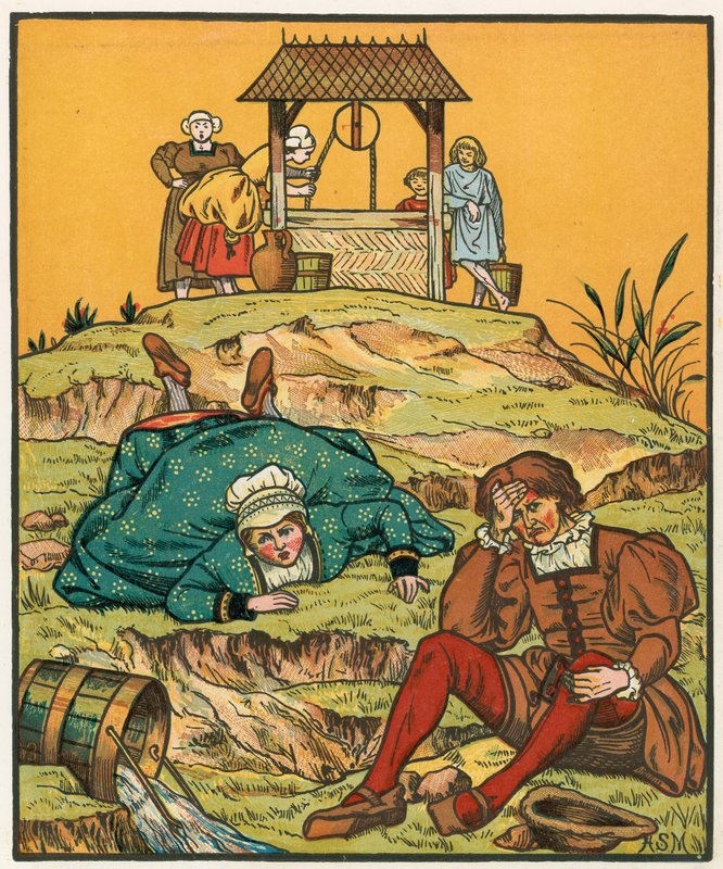Jack und Jill kommen den Hügel hinunter von English School