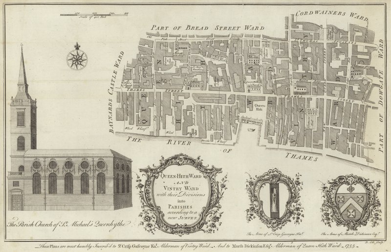 Karte der Queenhithe und Vintry Bezirke, London von English School