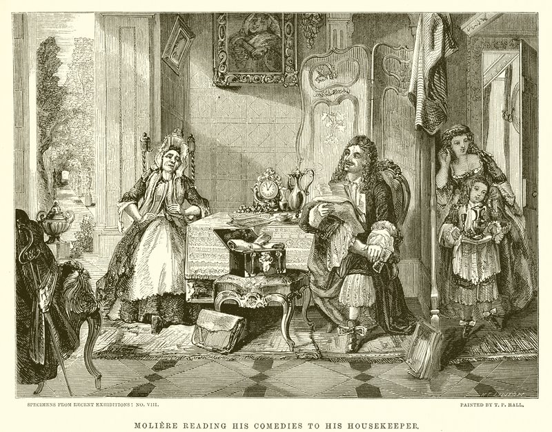 Molière liest seiner Haushälterin seine Komödien vor von English School