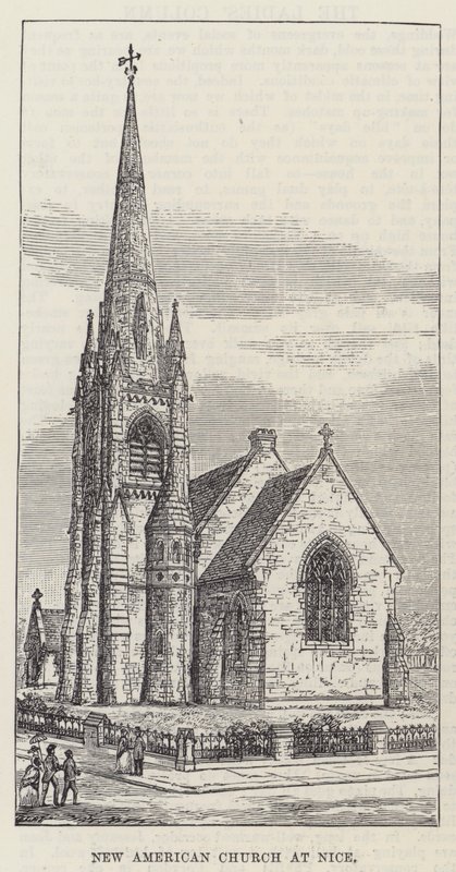 Neue amerikanische Kirche in Nizza (Gravur) von English School