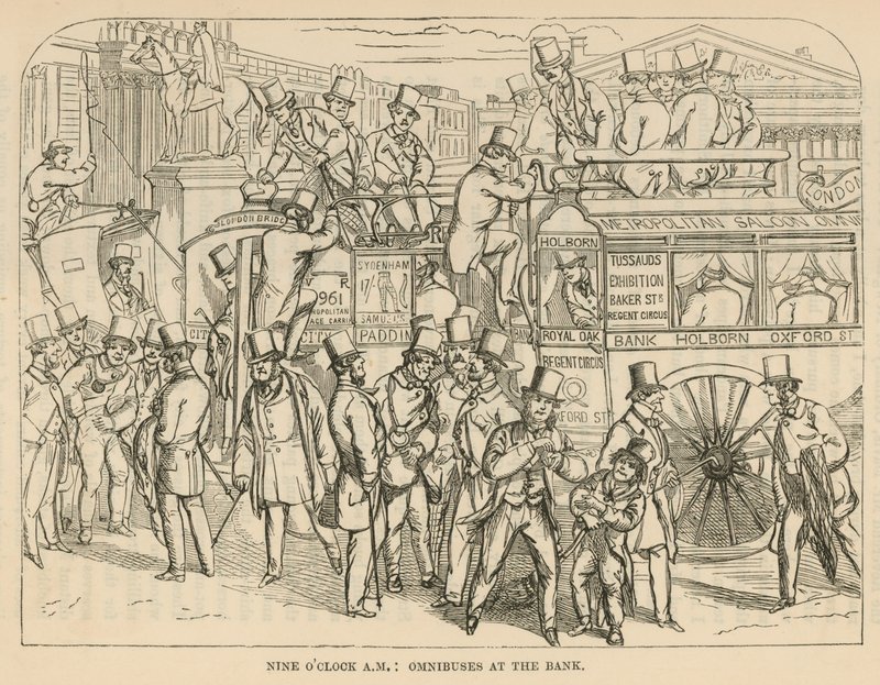 Omnibusse an der Bank, London von English School