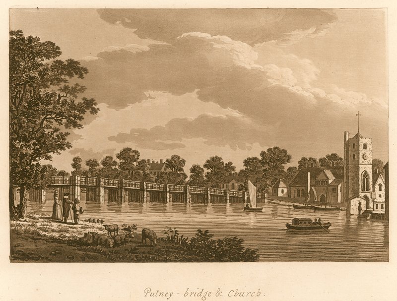 Putney-Brücke und Kirche, London von English School