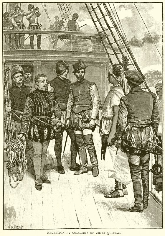 Empfang von Häuptling Quibian durch Kolumbus von English School