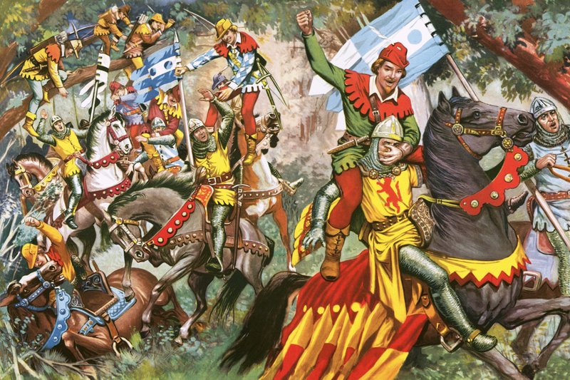 Robin Hood greift normannische Soldaten an von English School