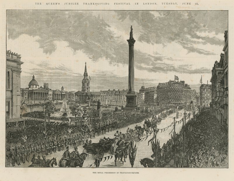 Königliche Prozession am Trafalgar Square von English School