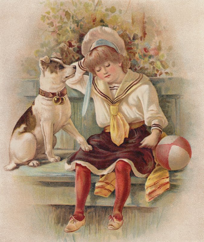 Schlafendes Mädchen und ihr Hund von English School