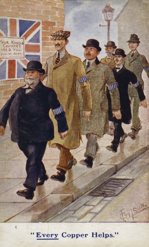 Sonderpolizisten in einer Propagandapostkarte aus dem Ersten Weltkrieg von English School