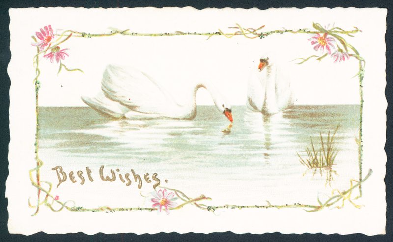 Schwäne auf dem See, Weihnachtskarte von English School