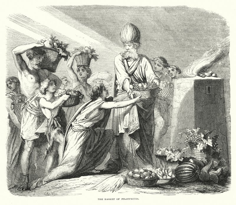 Der Korb der Erstlingsfrüchte (Gravur) von English School