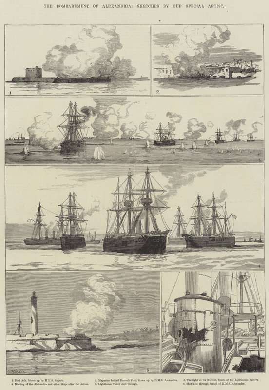 Die Bombardierung von Alexandria (Stich) von English School