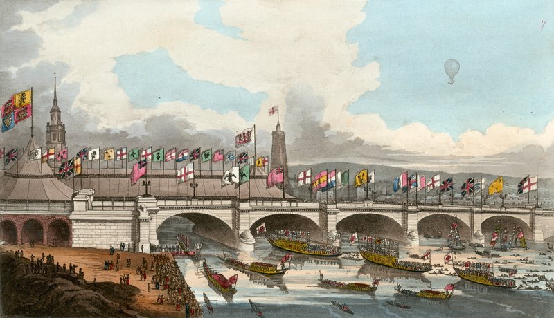 Die neue London Bridge, 1. August 1831 von English School