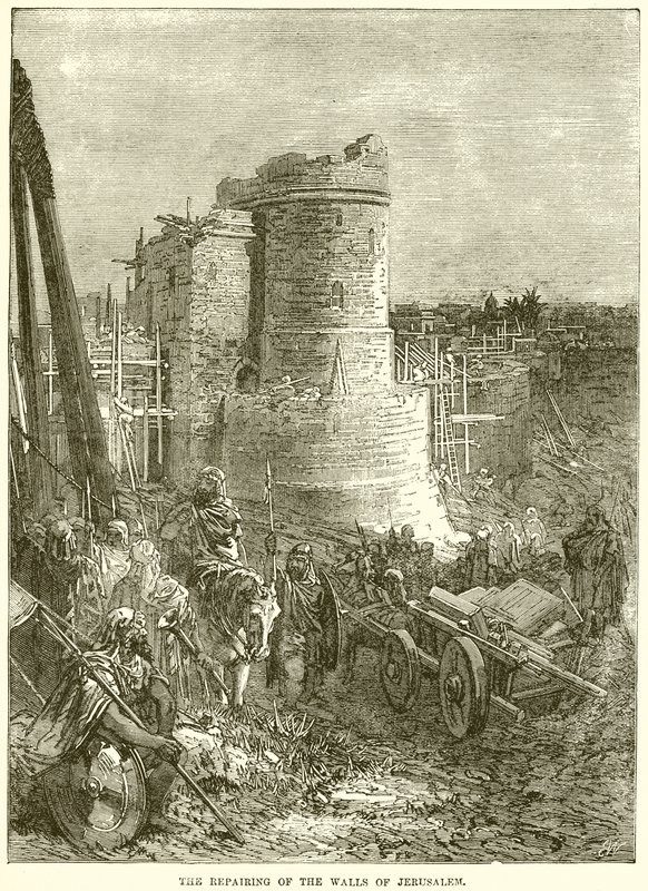 Die Reparatur der Mauern Jerusalems von English School