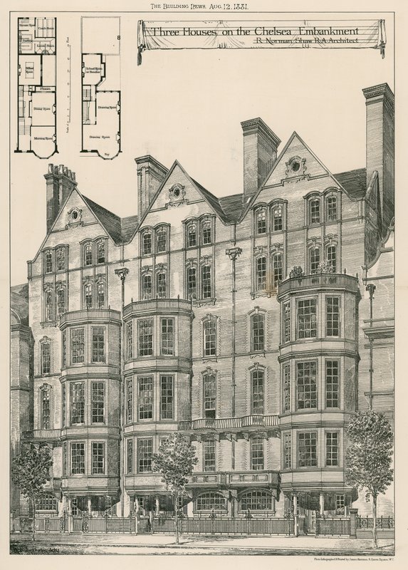 Drei Häuser am Chelsea Embankment von English School