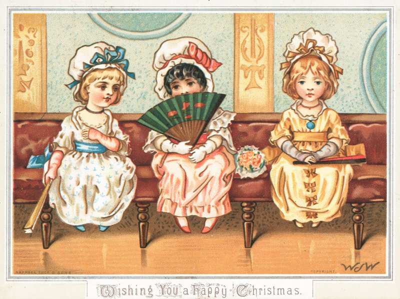 Drei Mädchen warten, Weihnachtskarte von English School