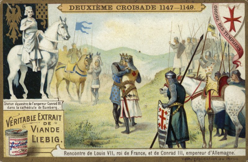 Treffen von Ludwig VII., König von Frankreich, und Konrad III., Kaiser von Deutschland, Zweiter Kreuzzug, 1147-1149 von European School