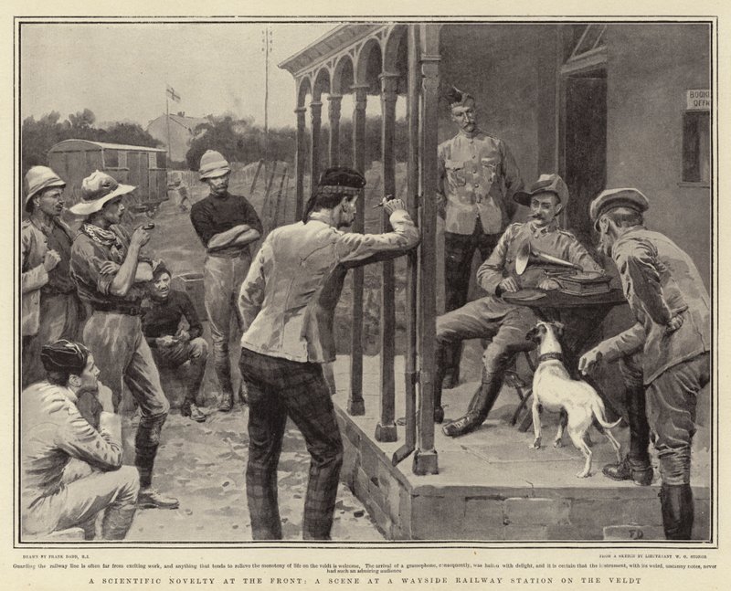 Eine wissenschaftliche Neuheit an der Front, eine Szene an einem Bahnhofsweg im Veldt von Frank Dadd