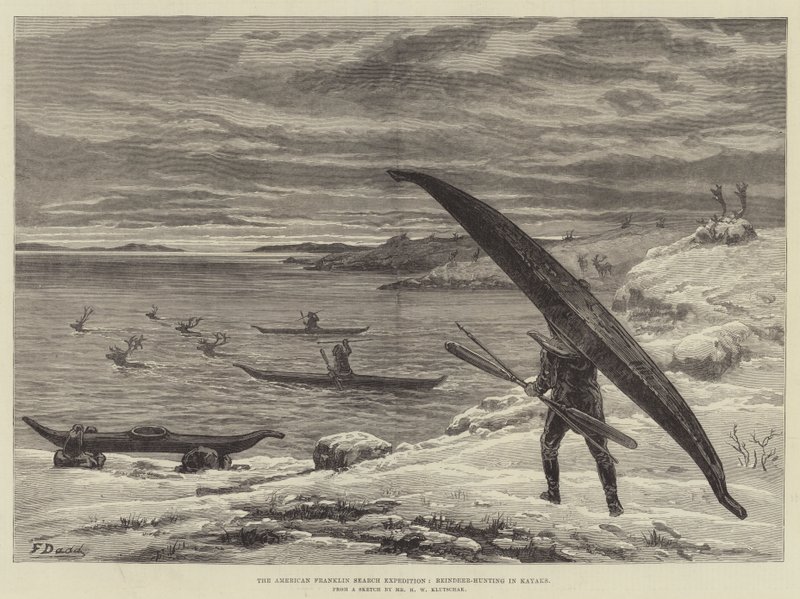 Die amerikanische Franklin-Suchexpedition, Rentierjagd in Kajaks von Frank Dadd