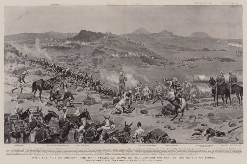 Mit der Nil-Expedition, der Hauptangriff bei Morgengrauen auf die Dervisch-Position in der Schlacht von Firket von Frank Dadd
