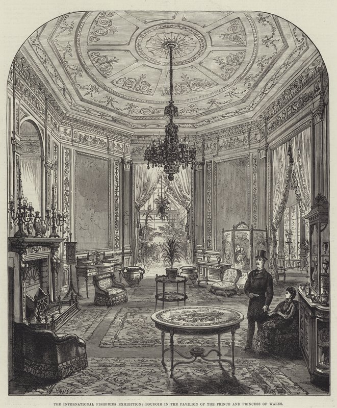 Die Internationale Fischereiausstellung, Boudoir im Pavillon des Prinzen und der Prinzessin von Wales von Frank Watkins