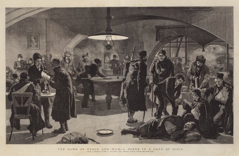 Das Spiel von Frieden und Krieg, eine Szene in einem Café in Nisch von Frederic Villiers