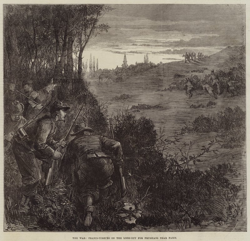Der Krieg, Francs-Tireurs auf der Suche nach Preußen in der Nähe von Paris von Frederick Barnard
