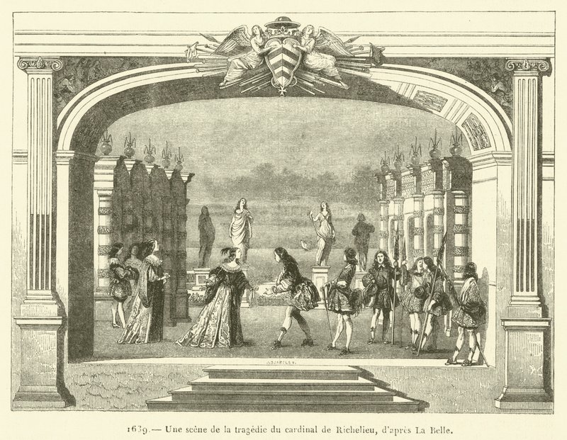 Eine Szene aus der Tragödie des Kardinals Richelieu, 1639 von French School