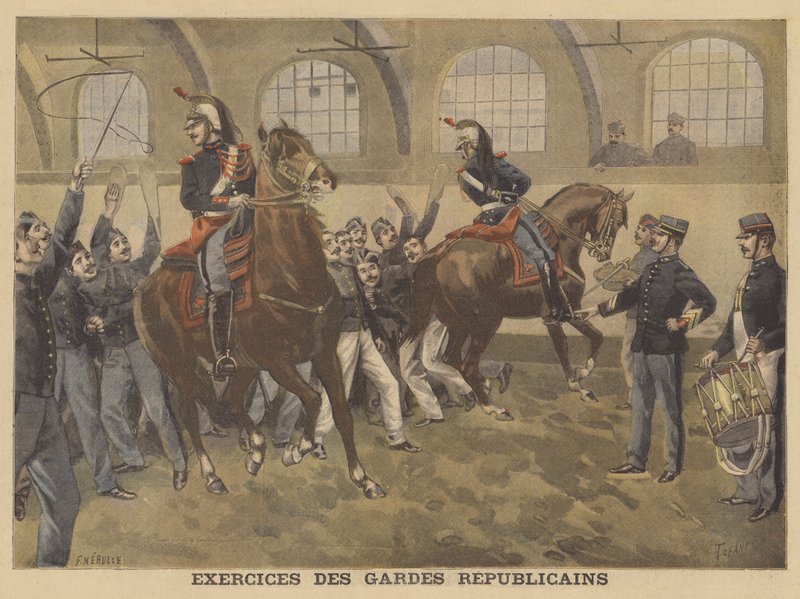 Französische Republikanische Garde bei Reitübungen von French School