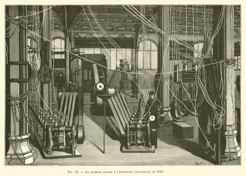 Die Gramme-Maschinen auf der Elektrizitätsausstellung von 1881 von French School