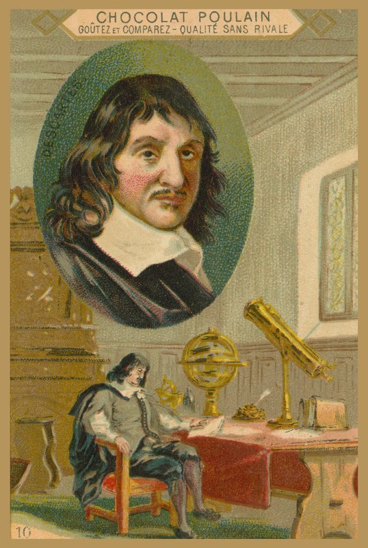 Chocolat Poulain Handelskarte, René Descartes von French School