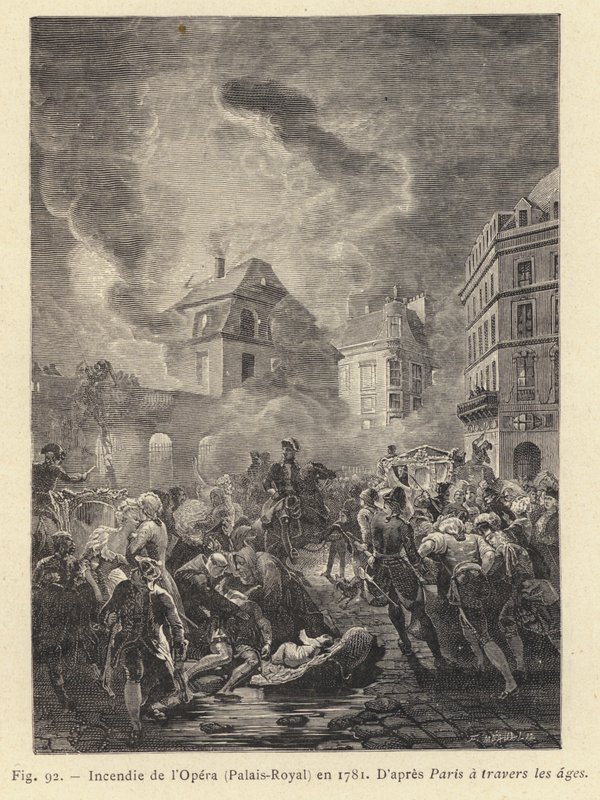 Brand der Oper, Palais-Royal, im Jahr 1781 von French School