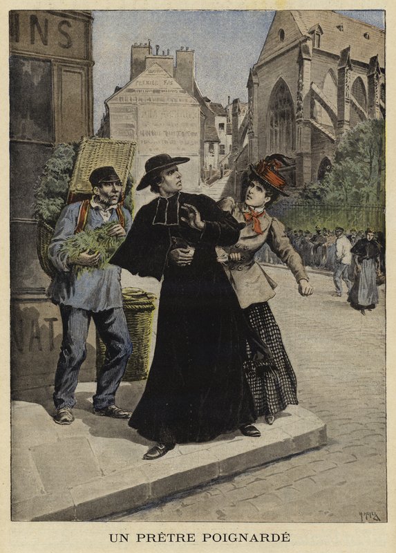Messerangriff auf einen Priester, Frankreich, 1897 von French School