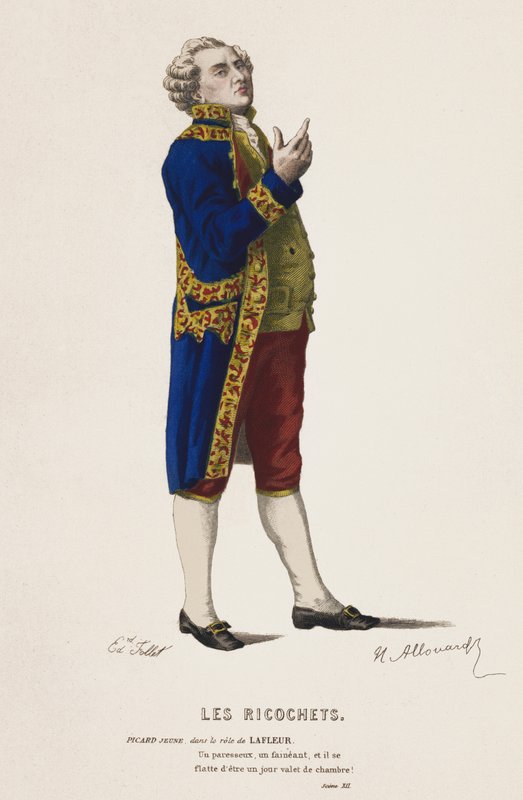 Les Ricochets, Szene XII (farbiger Stich) von French School