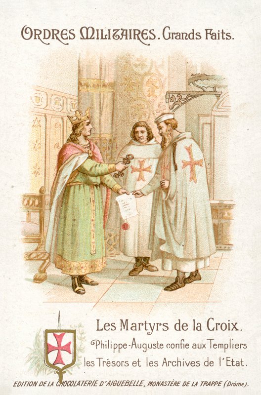 Philipp August belohnt die Tempelritter (Chromolitho) von French School