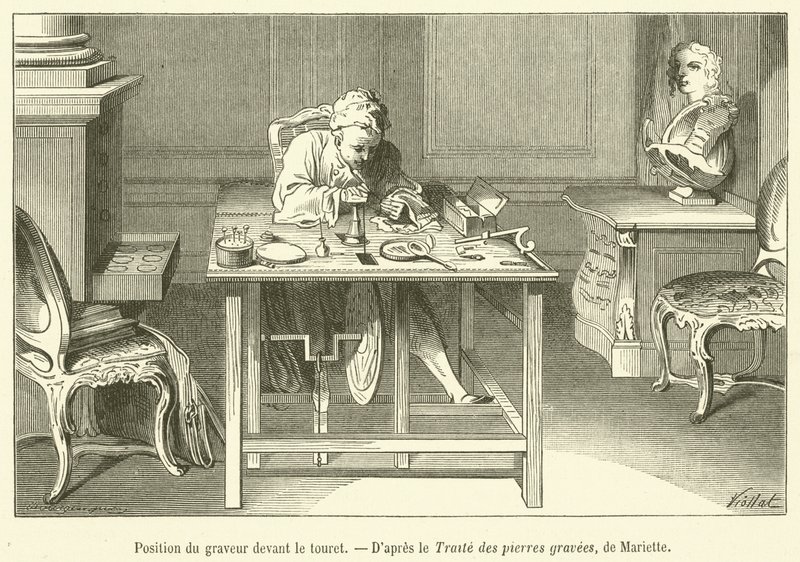 Position des Graveurs vor dem Schleifstein von French School