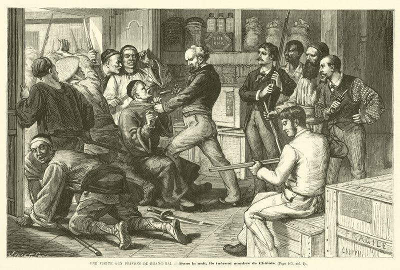 Ein Besuch in den Gefängnissen von Shanghai (Gravur) von French School
