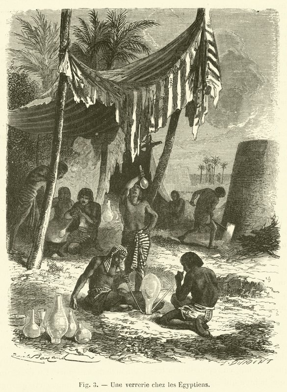 Glasbläserei bei den Ägyptern (Stich) von French School