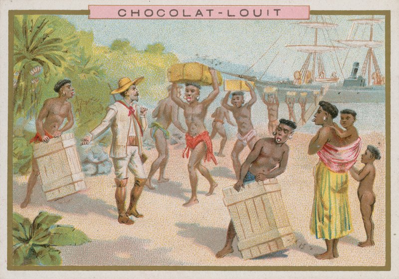 Entladen von Fracht von einem Schiff von French School