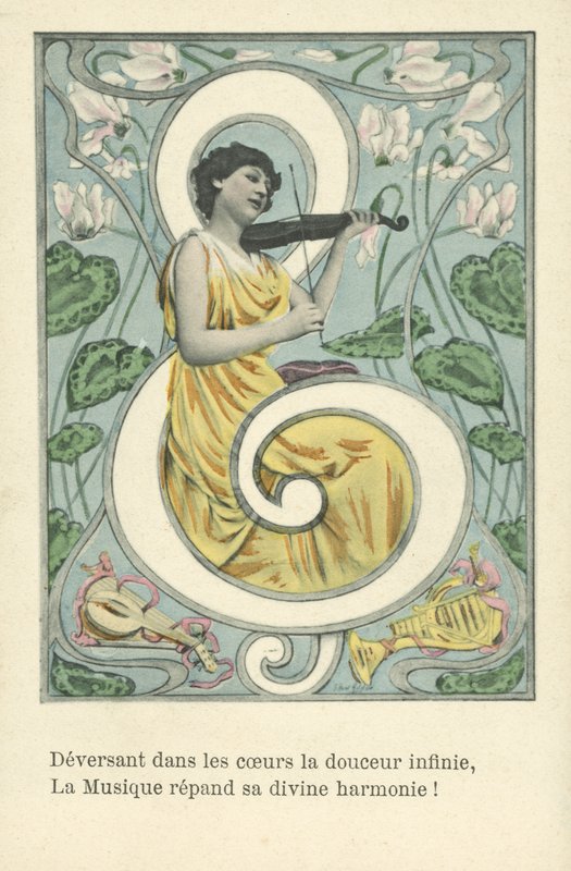 Frau in einem Violinschlüssel von French School