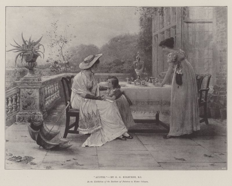 Tante, in der Ausstellung des Institute of Painters in Water Colours von George Goodwin Kilburne