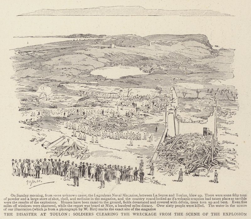 Die Katastrophe in Toulon, Soldaten räumen die Trümmer der Explosion von George Kingston Jones