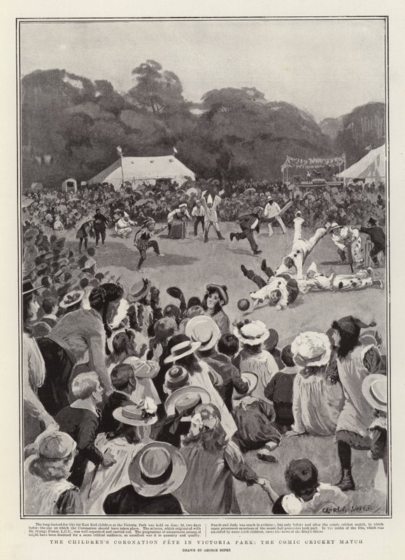Das Kinderkrönungsfest im Victoria Park, das komische Cricket-Match von George Soper
